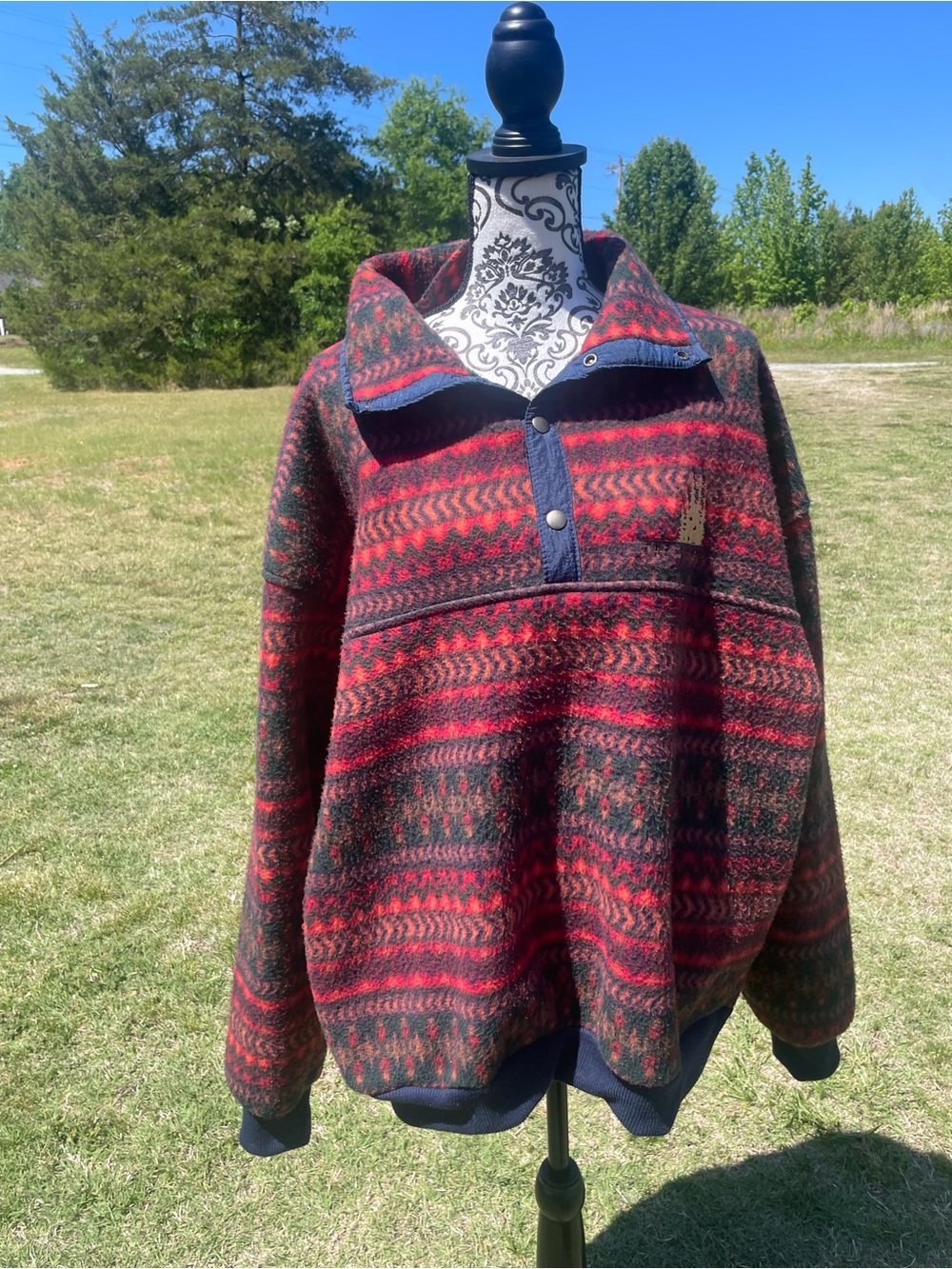 Cozy Red & Forest Green Patterned Pullover Sweater